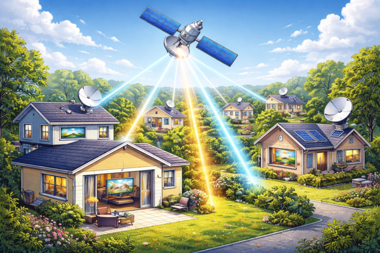 Free-to-air television distribution using Astra 19.2°E satellite.