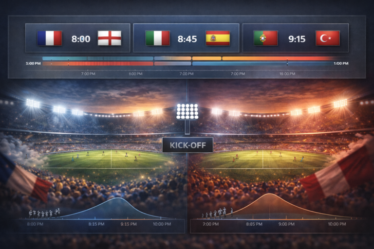 Professional illustration representing timing and stakes in football viewership