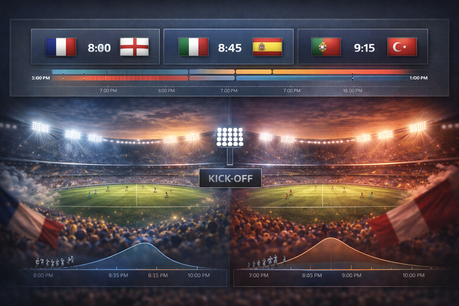 Professional illustration representing timing and stakes in football viewership