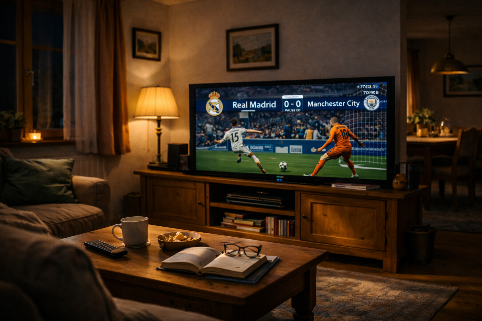 Evening sports match routine in Austrian home 2026