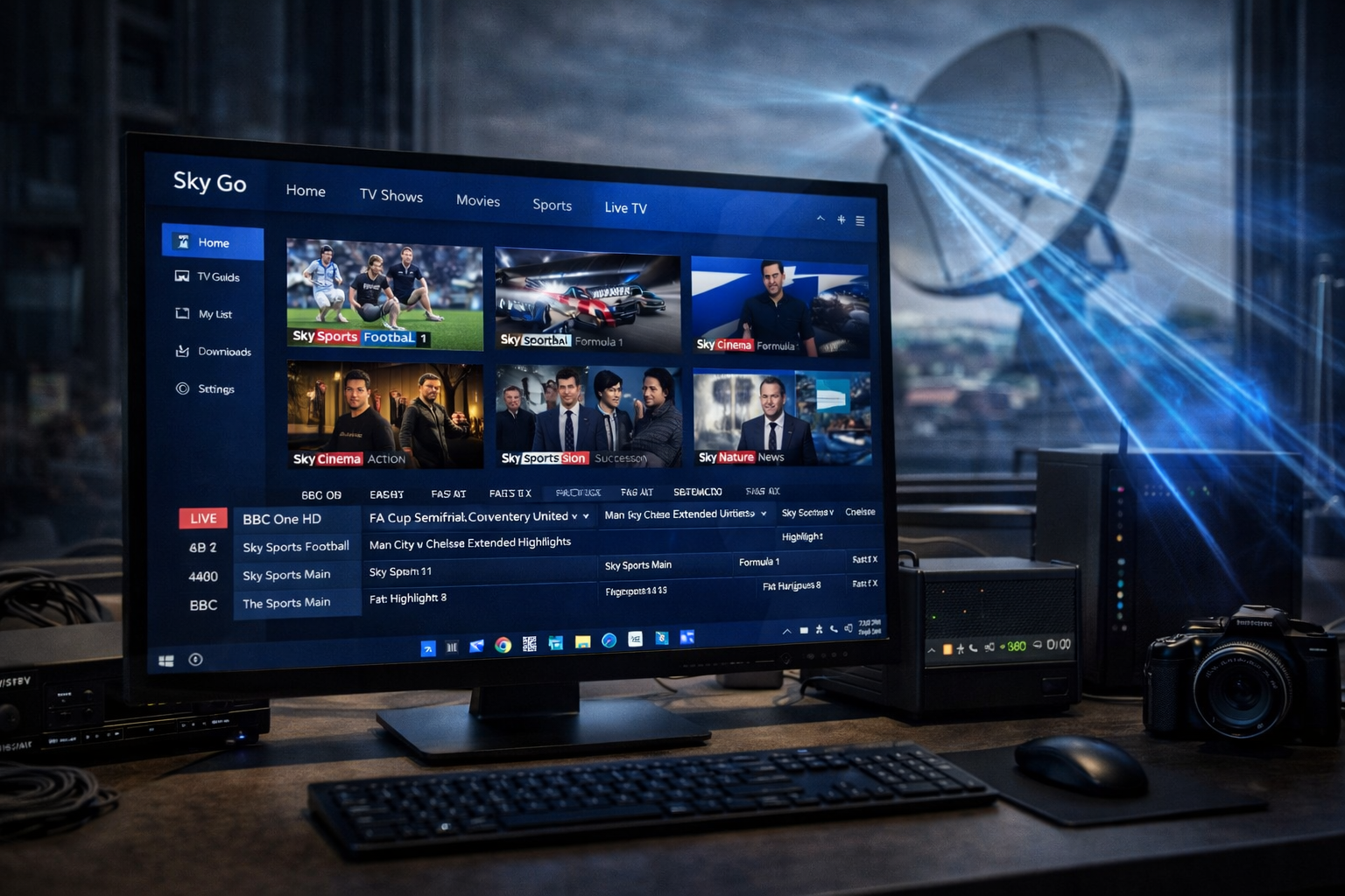 Live TV streaming through Sky Go on Windows 11 desktop computer