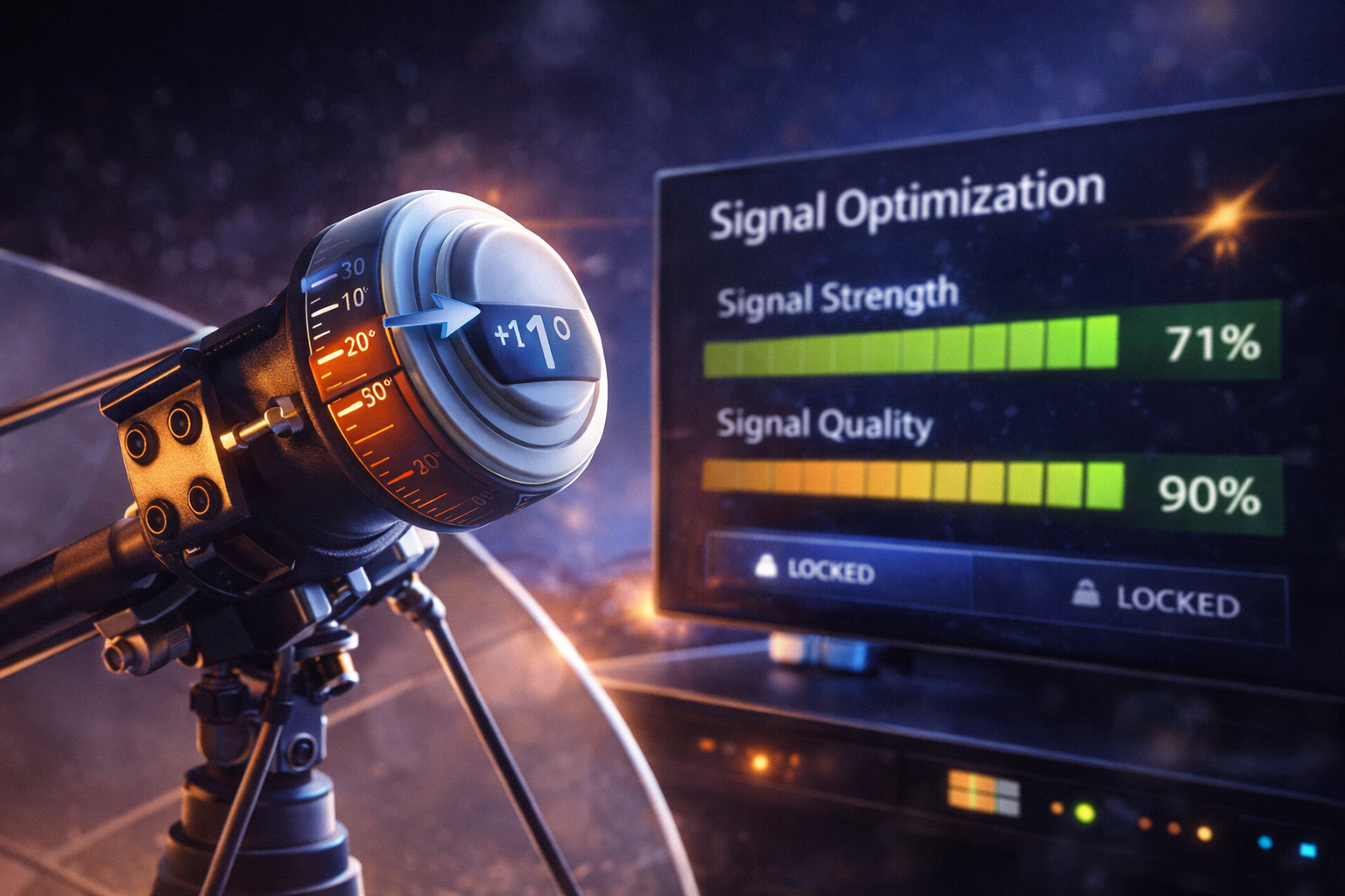 Satellite LNB setup and skew adjustment for Astra signal optimization