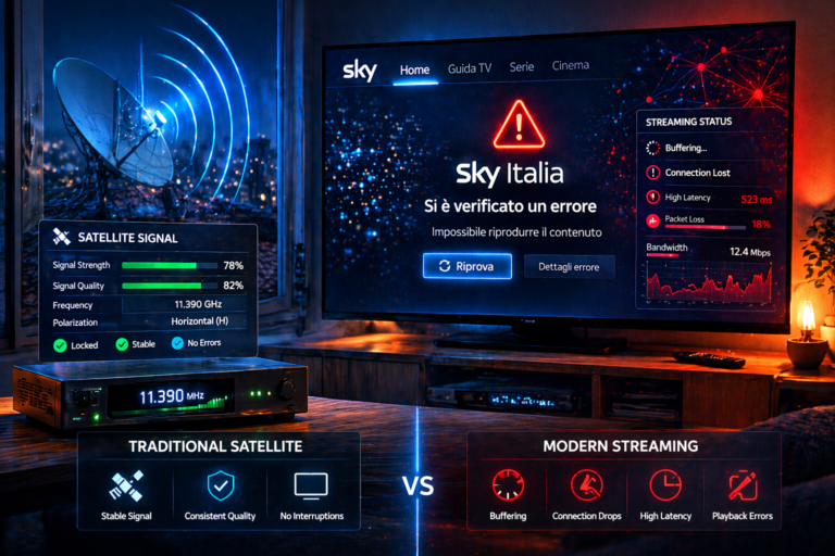 Sky Italia streaming errors compared to traditional receiver signal indicators