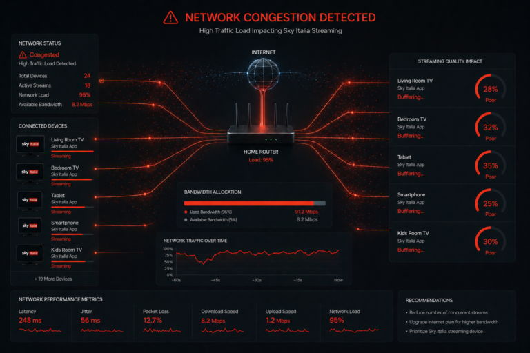Sky Italia streams dropping during high traffic hours due to network congestion