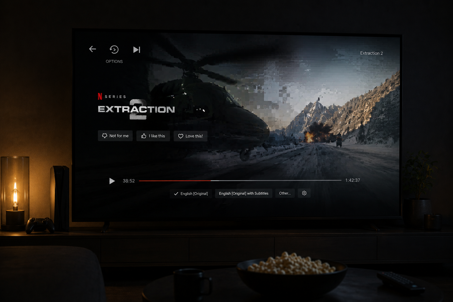Netflix action scene appearing blurry because of compression and bitrate limitations