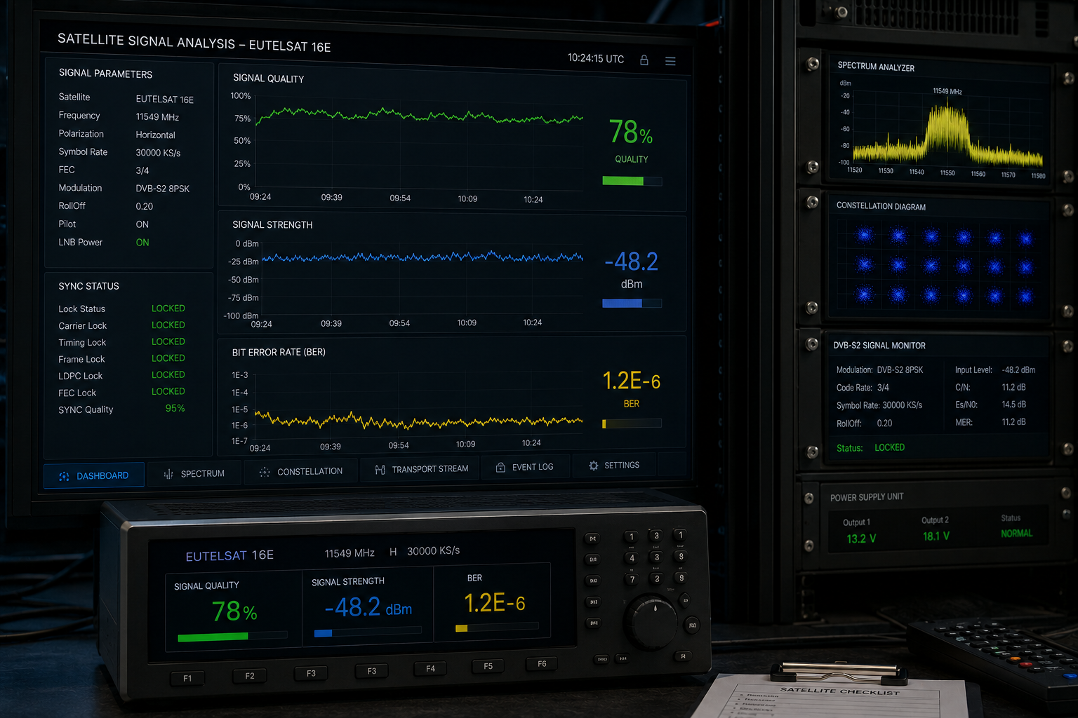 Advanced analysis of Eutelsat 16E reception quality.