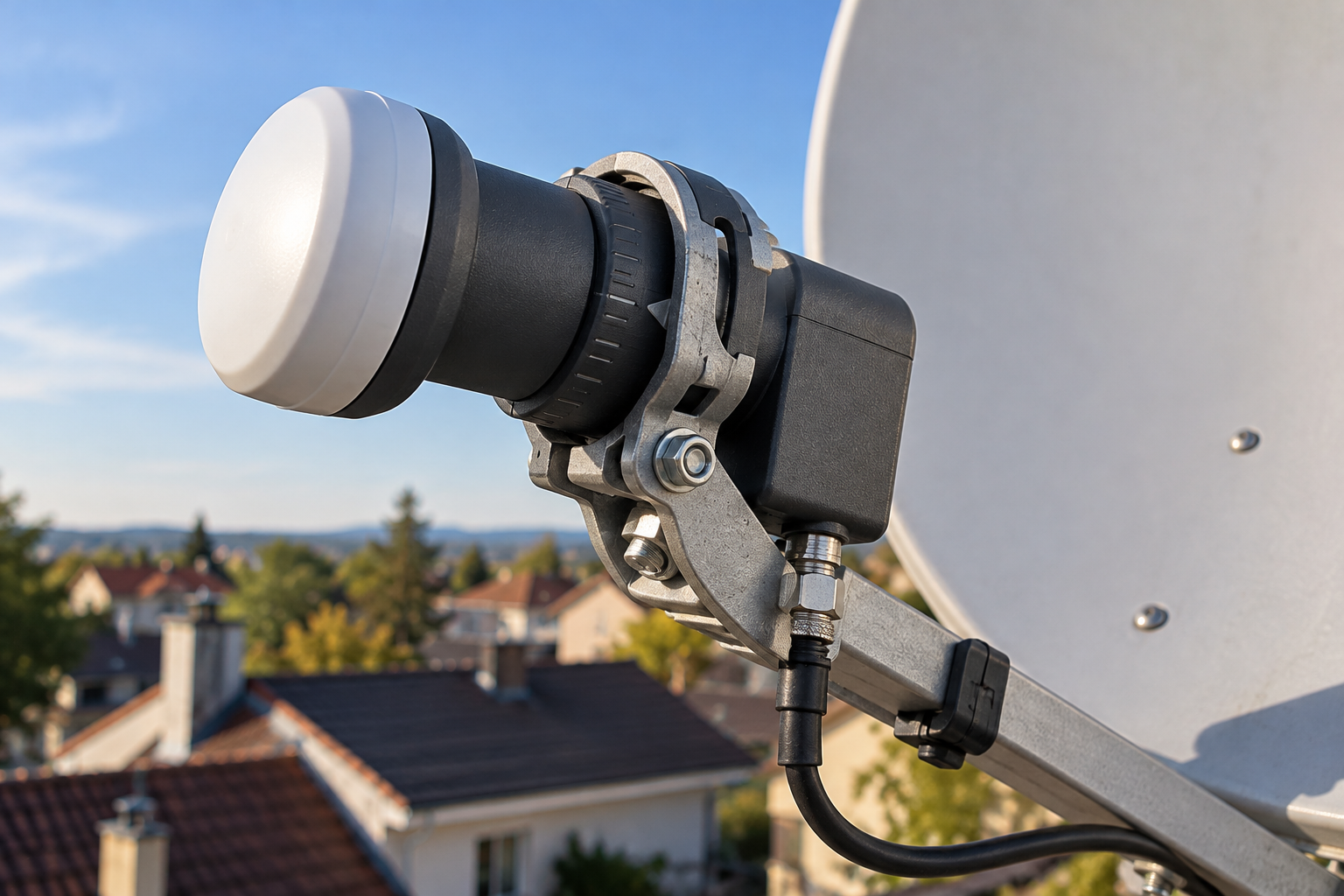 Universal LNB rotation and polarization adjustment on a Hot Bird satellite dish