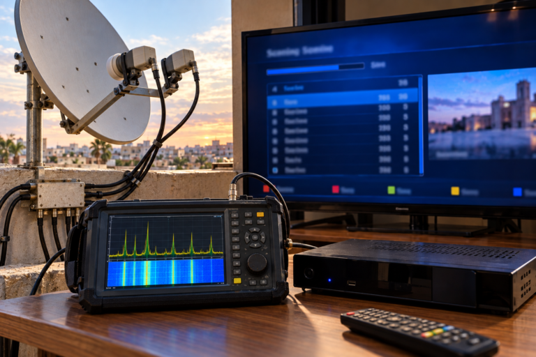 Satellite receiver scanning unexpected channels with an Astra and Hot Bird dual-LNB installation